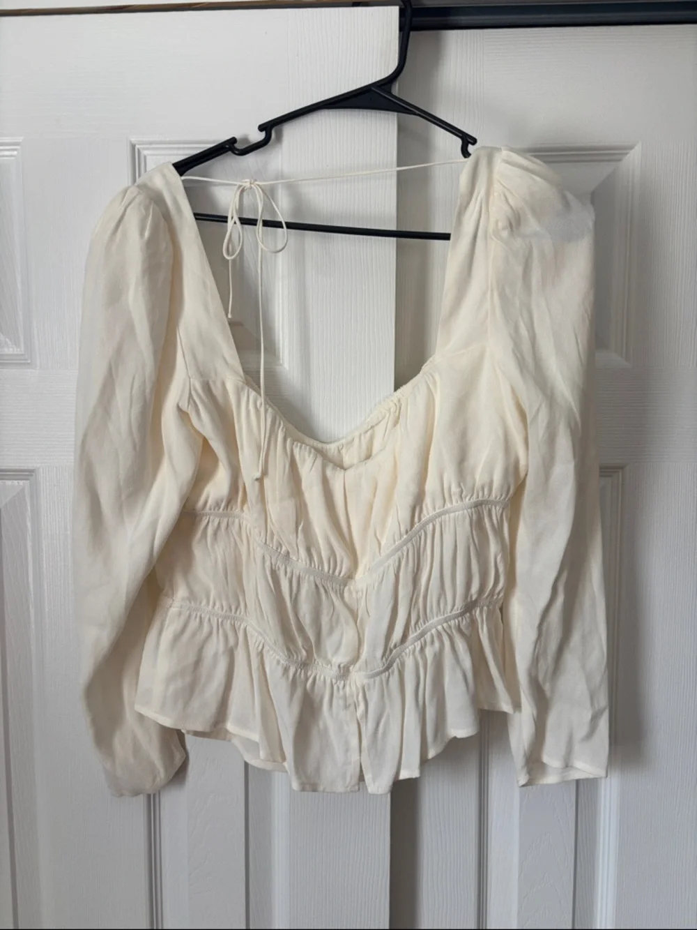 Reformation Cream Square-Neck Peplum Blouse